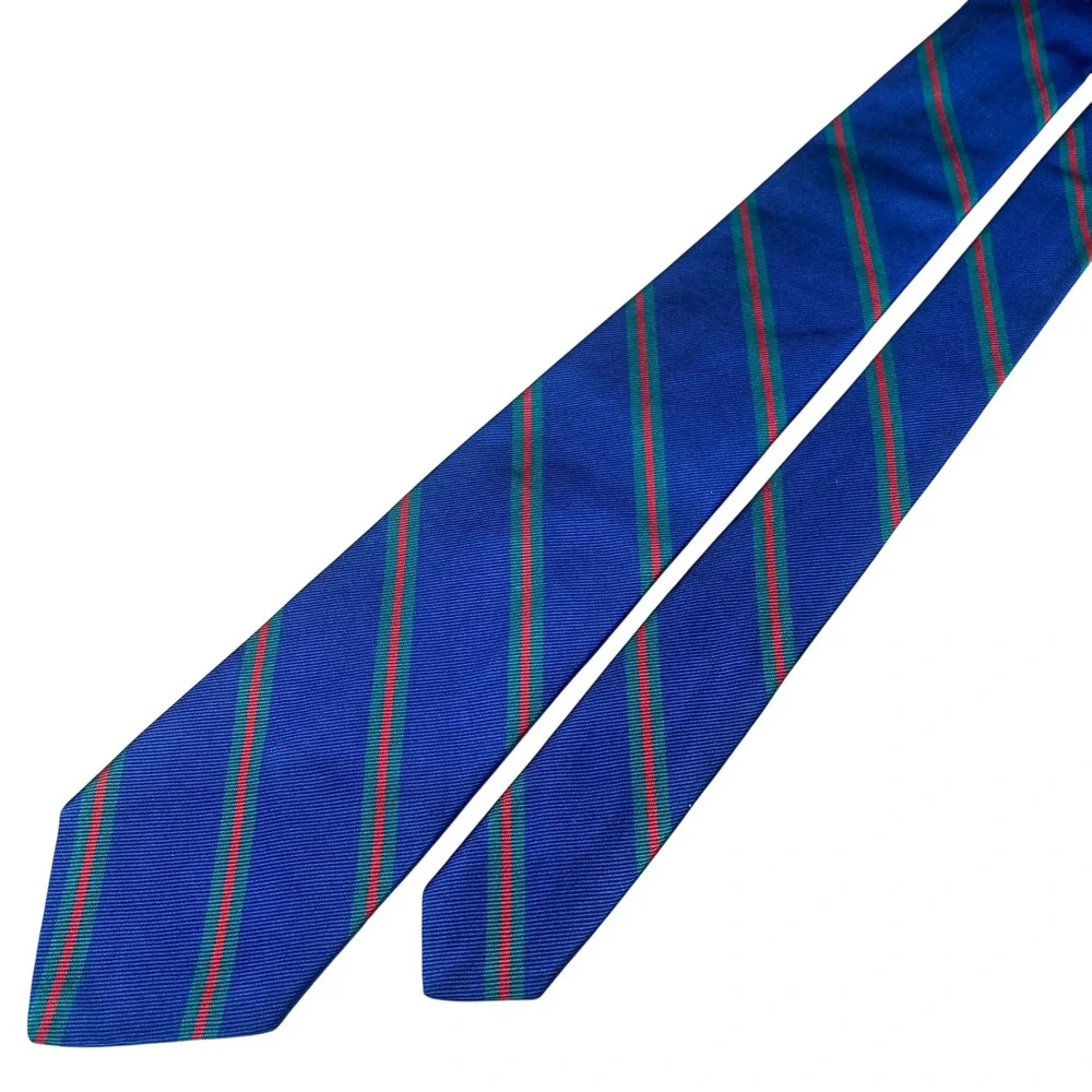 Brooks Brothers Makers Repp Tie Silk Blue Green Red Stripe Vintage USA Made